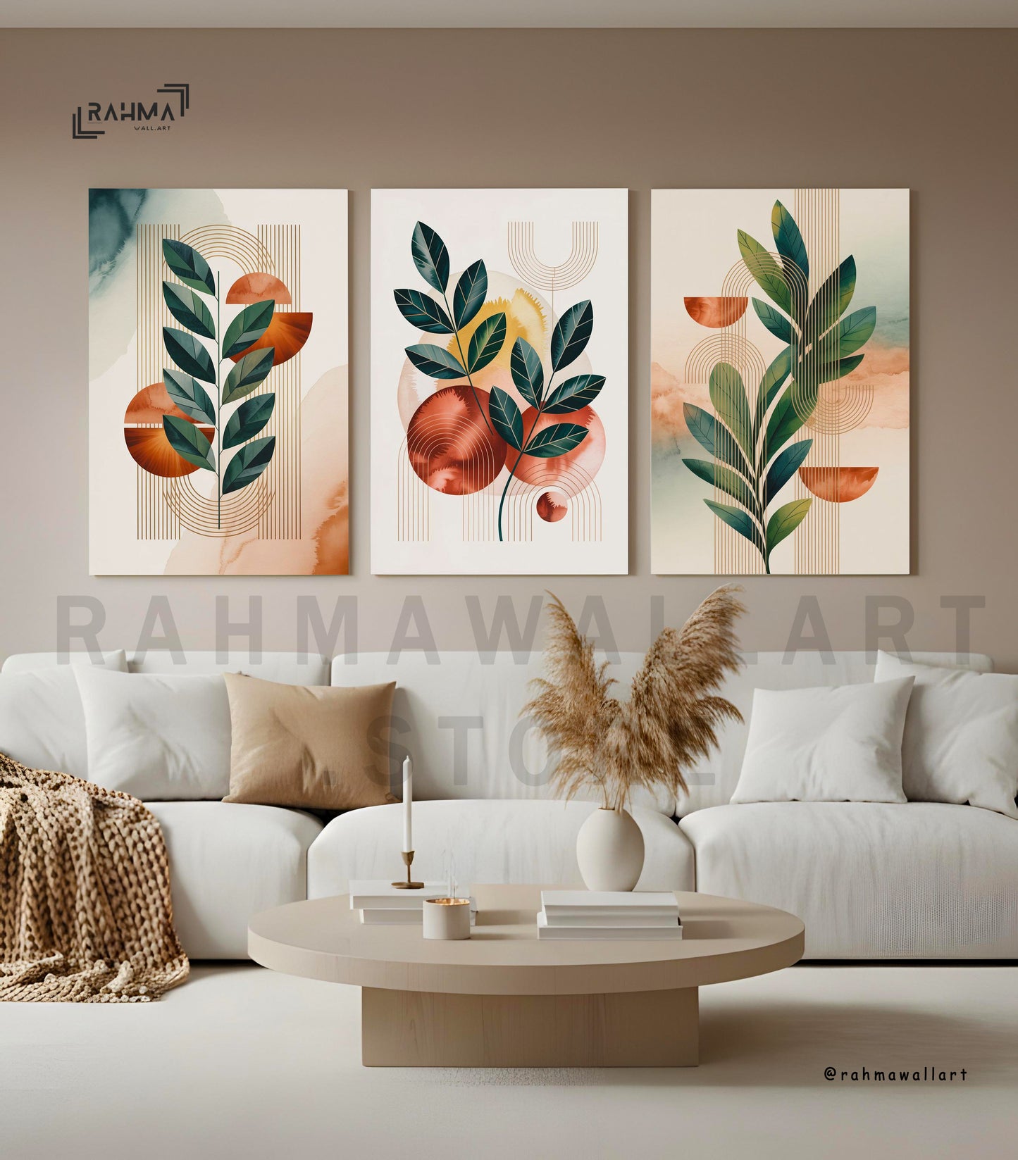 3 Les Tablaeu Triptyque Botanique Abstrait – Terracotta & Vert Sauge 🌿